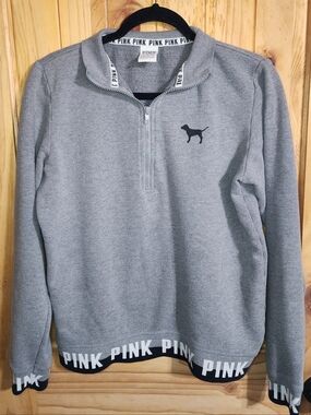 PINK Victoria's Secret Gray Quarter-Zip Pullover Sweater - Women's